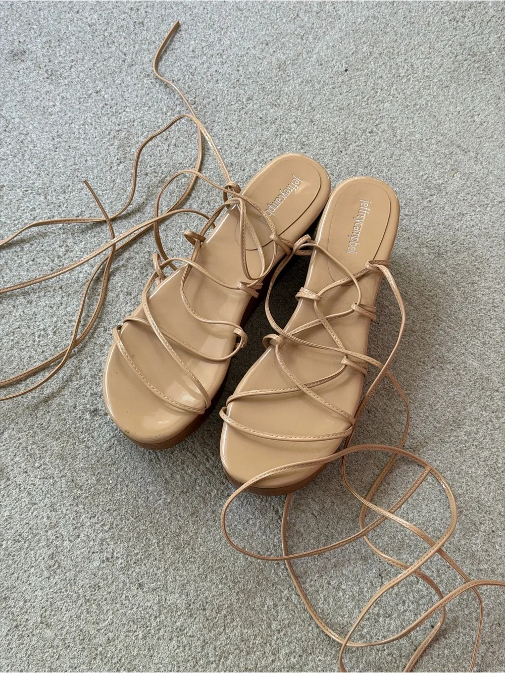 RARE Jeffrey Campbell Nude Patent Lace-Up Platform Wood Block Wedges